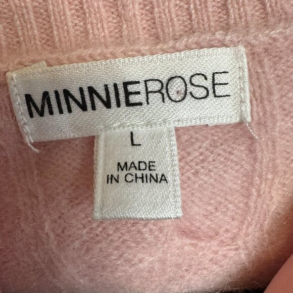 Minnie Rose 100% cashmere light pink distressed V-neck sweater fits medium K32 - Picture 2 of 6